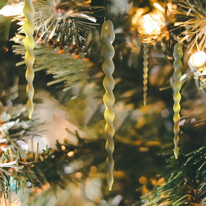 AMS Christmas Sparkling Glitter Icicle Ornaments 30 PCS Acrylic Icicles Ornament Set for Christmas Tree New Year Party Decorations Supplies(5.3''/13.5cm, Ivory White)