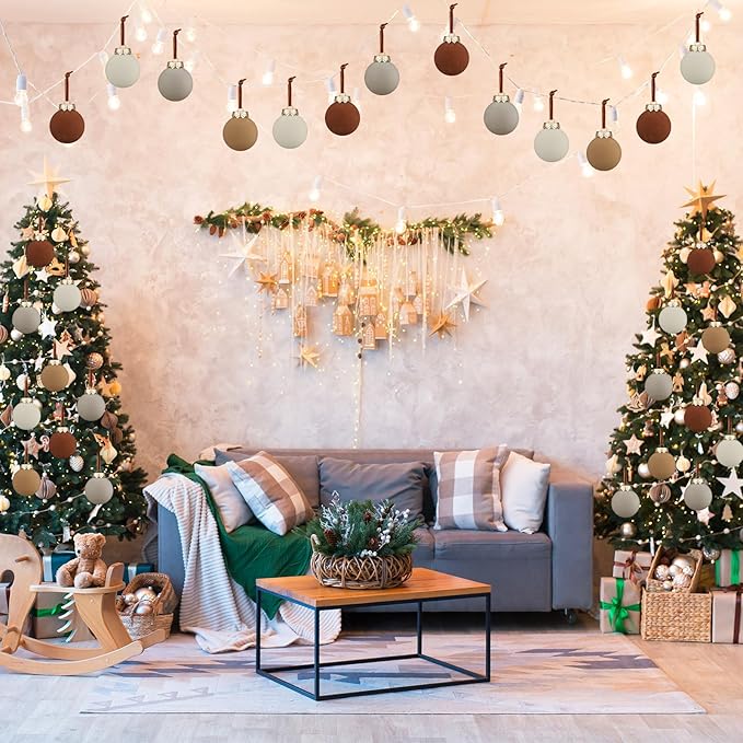 24 Pcs Neutral Matte Christmas Ball Ornaments 2.4 Inch Rustic Boho Terracotta Tan Gray Ivory Xmas Bulbs Ornament Vintage Xmas Baubles Modern Christmas Decor for Tree Farmhouse Holiday Decor