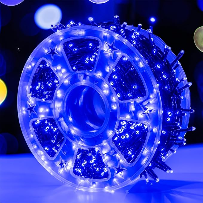 Dazzle Bright Outdoor Christmas String Lights, 1000 LED 328 FT Plug in Fairy Light with Remote Control 8 Modes & Timer, Waterproof Decoration for Home Garden Yard Xmas Wedding, Blue