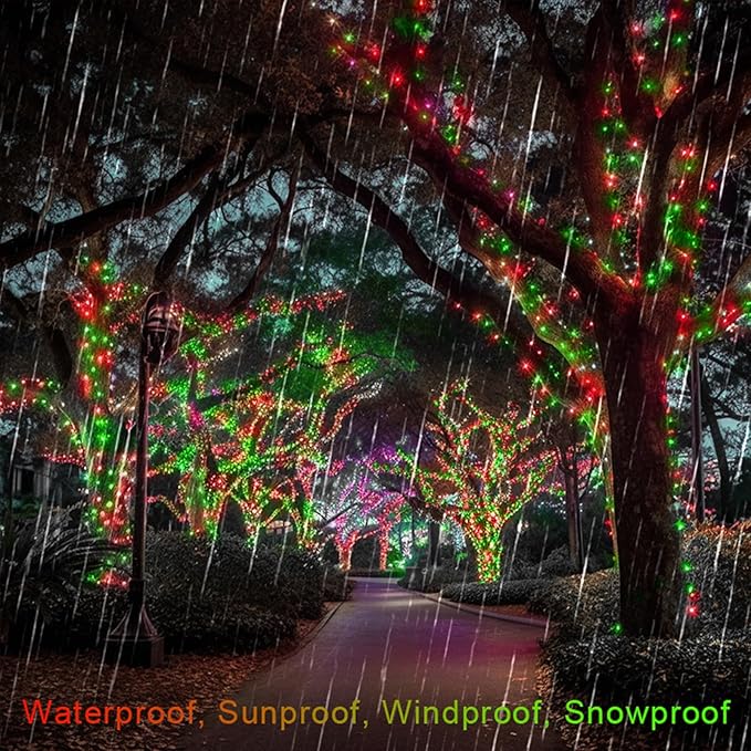 200 FT 500 LED Christmas Lights Outdoor Decorations Super Long Fairy Lights Waterproof 8 Modes Timer Clear Wire String Lights for Outside House Tree Patio Yard Wedding Party Holiday-Red & Green