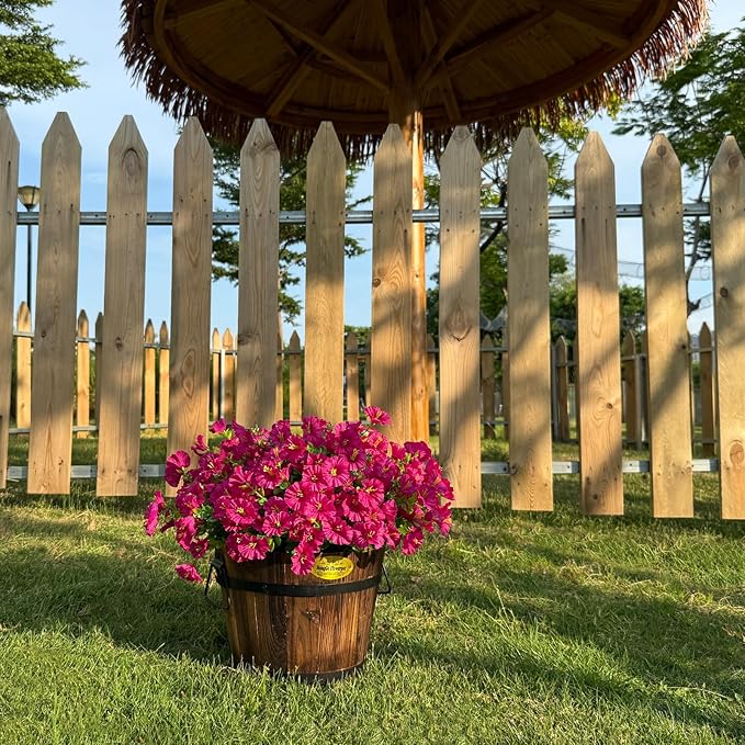 10 Bundles Artificial Flowers for Outdoor,UV Resistant Fake Petunia Flowers,Faux Plants for Outside Hanging Planters,Artificial Plants for Indoor Porch Garden Home Wedding Decor(Fuchsia)