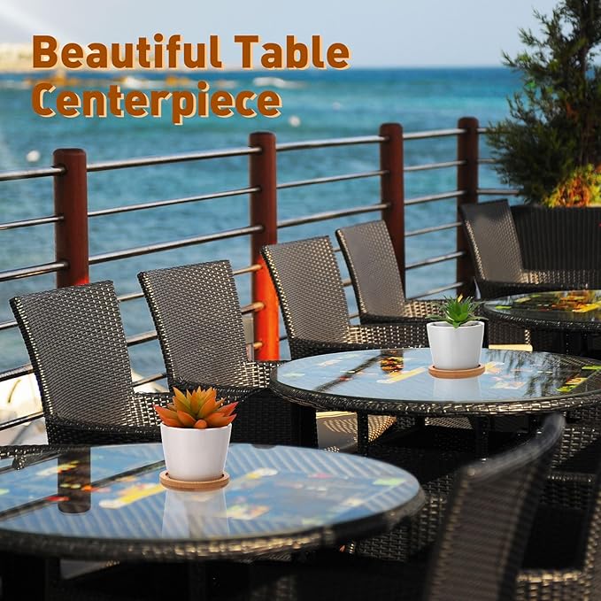 Hsei 24 Pack 2.5 Inch Mini Succulent Plant Pots Small Ceramic Flower Pot with Bamboo Tray Garden Cactus Herb Container, Home Office Decoration for Christmas Birthday Wedding Favor Gifts (White)