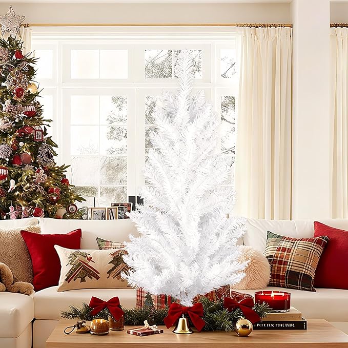 3FT Small Christmas Tree, Artificial Tabletop Mini Christmas Tree, Easy Assembly, Not Pre-lit, Ideal for Home, Office, and Xmas Home Party Decoration, White