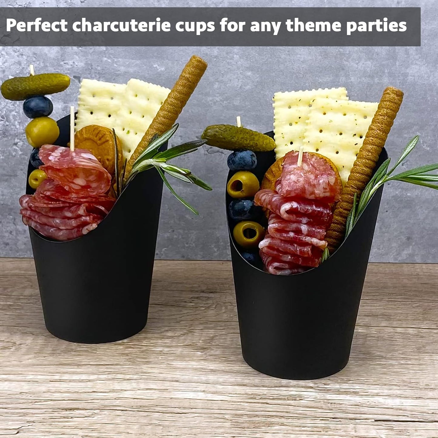 CAMKYDE 50 Pcs French Fries Holder, 14oz Disposable Paper French Fry Cups Charcuterie Cups for all Occasions (14oz, Black)