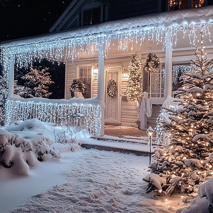 Dazzle Bright Christmas Icicle Lights, 88.5 FT 1080 LED 8 Modes Curtain Fairy Lights with 180 Drops, Xmas String Lights for Outdoor Holiday Wedding Party Decorations (White)