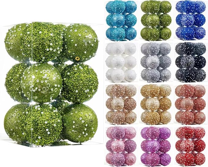 12CT Christmas Ball Ornaments, Green Christmas Ball Decorations Shatterproof Plastic Hanging Pearl Balls for Holiday Party(70mm/2.76")
