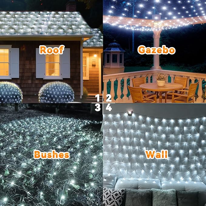 LitHome 14.8FT x 5FT Christmas Net Lights, 300 LED Cool White Net Lights Outdoor Mesh Light Connectable Waterproof, 8 Modes Large Mesh Light Green Wire Plug in for Bushes Xmas Yard Garden Party Decor