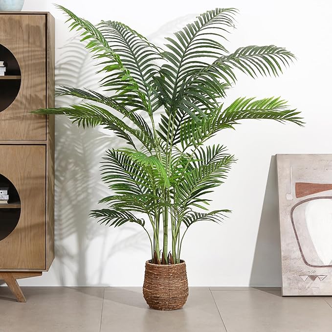 Fopamtri 6 Foot Artificial Areca Palm Tree UV Resistant Fake Palm Plant with 20 Trunks Potted Faux Tree for Indoor or Outdoor Decoration Silk Dypsis Lutescens Plants for Home Office