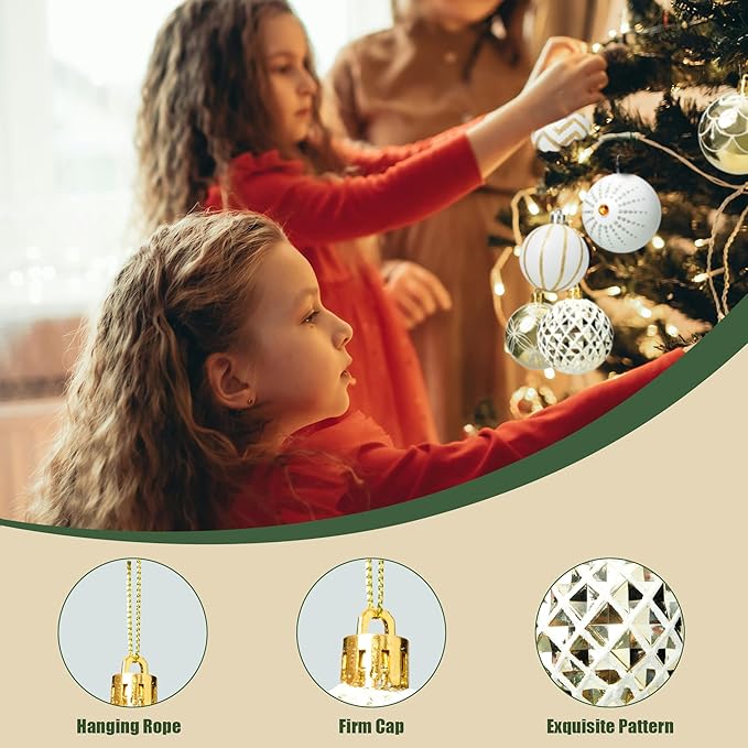 30-Pack Christmas Ball Ornaments for Tree,Shatterproof Plastic Holiday Baubles Set in Assorted Sizes and Finishes, Christmas Tree Decorations for Home, Office, Party, Indoor Outdoor Use