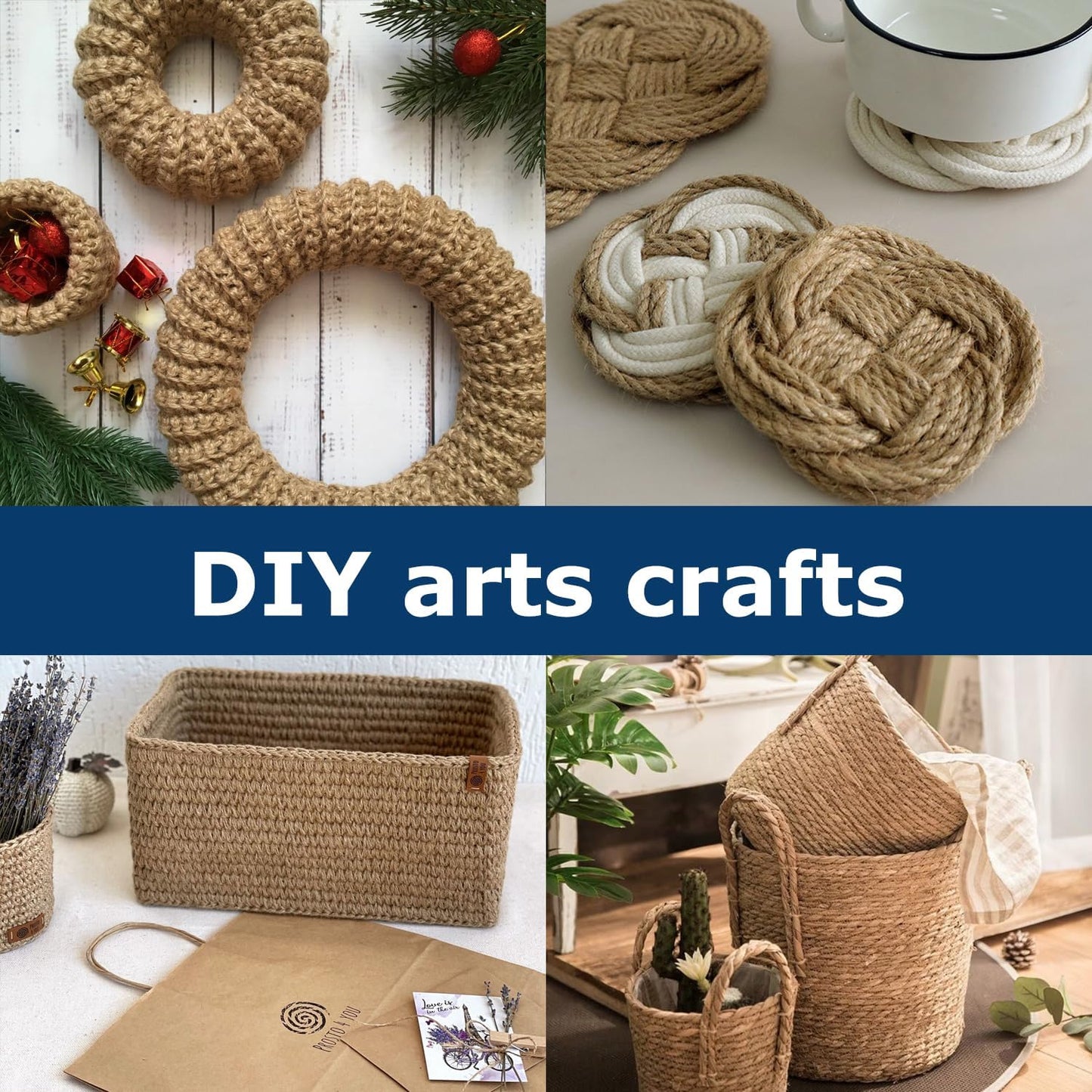 Vanhench Jute String Rope 6mm x 50 Feet, Heavy Duty and Thick Twine Rope for Crafts Projects, Gardening, Bundling, Cat Scratcher Scratching Post Tree Gift Wrapping Arts & Crafts Christmas Decoration