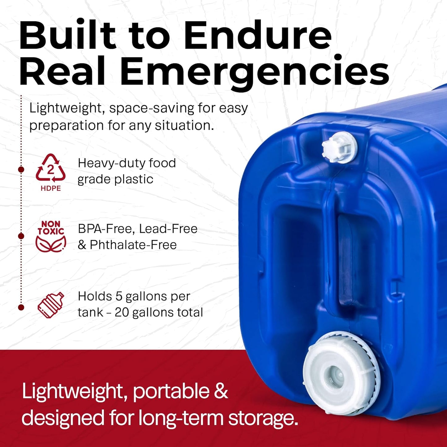 Emergency Water Storage Containers - 5 Gallons Each Water Storage Tank w/Lids + Spigot - Water Storage Container, Emergency Water Container, Survival Storage Tank - Stackable (5 Gallons (1 Tank)