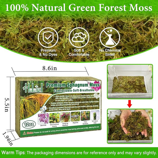 Halatool 12OZ Premium Sphagnum Moss for Plants, 18QT Green Moss for Plants Indoor Potted Orchid Moss for Repotting Succulent Carnivorous Terrarium Gardening Reptiles