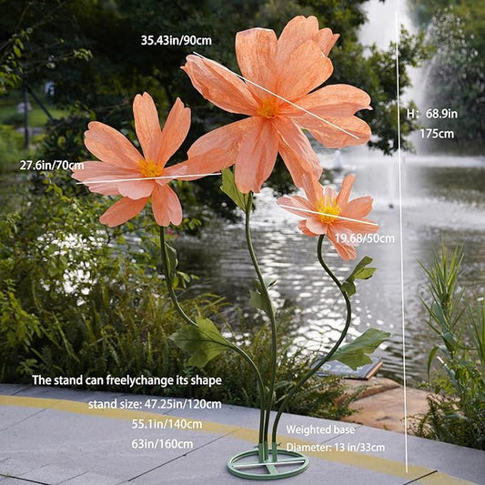 Artificial Giant Flowers for Decoration,Large Paper Daisies Flowers with Stems and Stands Base,Big Flower Decor for Wedding Birthday Party Garden, Party Banquet Background Decor (Orange)