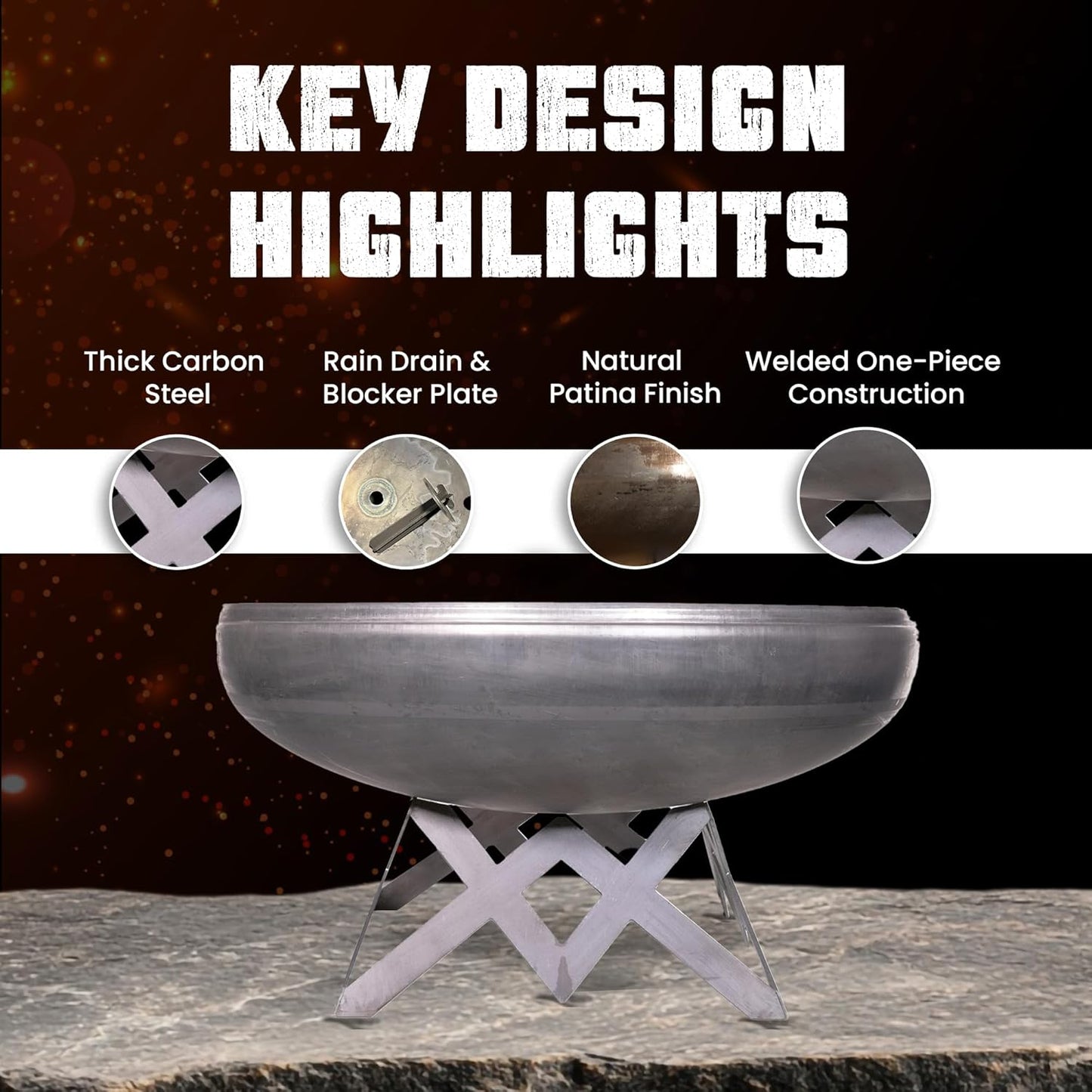 Liberty Fire Pit – Ohio Flame Wood Burning Outdoor Fire Pit - 36" Diameter with Angled Base (Made in USA)