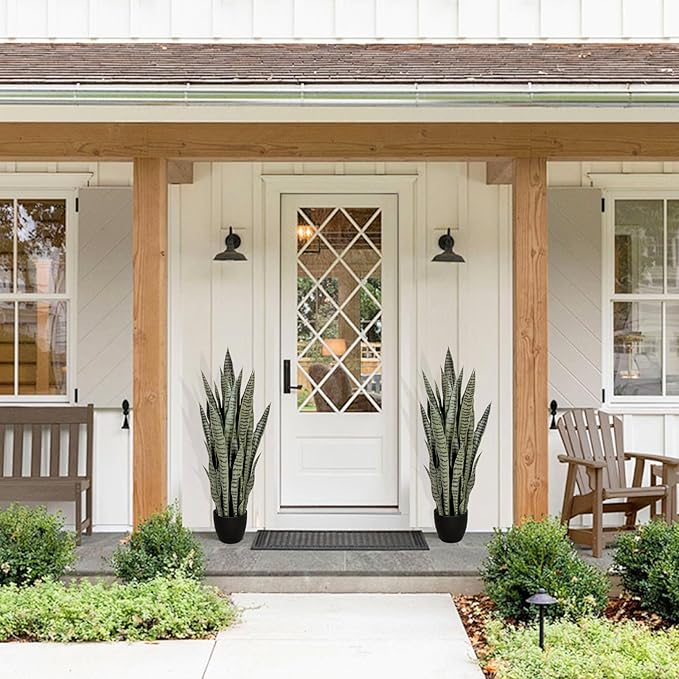 2 Pack 3FT Sansevieria Artificial Silk Tree, Fake Snake Plant, Faux Agave Potted Plants for Indoor and Outdoor Home Office Décor