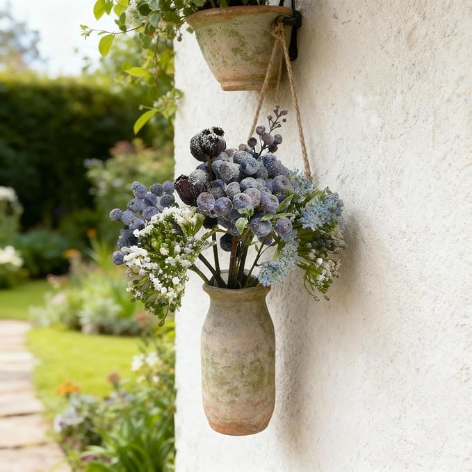 Artificial Flowers with Blueberries 10 Stems - Non Irritating Gas for Indoor and Outdoor Decoration, Home Decor, Wedding Decor and Table Centerpieces(no vase)