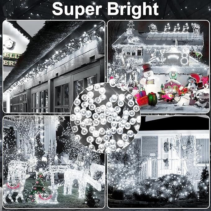 Christmas Lights 1000LED 98FT Waterproof Outdoor Timer 8 Modes Twinkle Fairy Lights LED String Lights Indoor Christmas Tree Lights for Wedding Party Yard House Decor (Cool White)