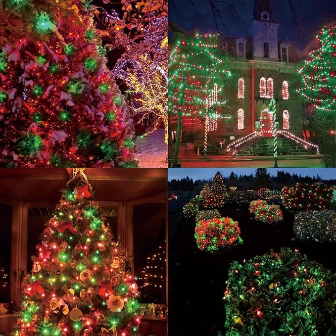 LAMPHOME 50L String Lights, LED Christmas Lights, 6" SPACING,Green Wire, Red and Green