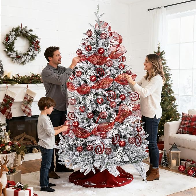 Ouddy Decor 36 Pcs Clear Christmas Ball Ornaments, 2.36" Shatterproof Red Plastic Christmas Ornaments Set Decorative Hanging Transparent Baubles for Xmas Tree Holiday Party Decor, Red