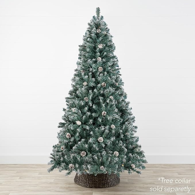Best Choice Products 6ft Pre-Decorated Holiday Christmas Tree for Home, Office, Party w/1,000 Tips, Partially Flocked, Pinecones, Base – Blue Spruce