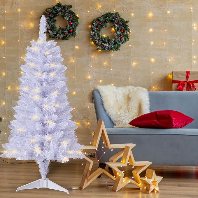 Pre-Lit Artificial Christmas Tree 4Ft, Battery Operated Desktop Xmas Tree with 70 LED 210 Branch Tips Mini Christmas Tree Decoration Indoor Outdoor