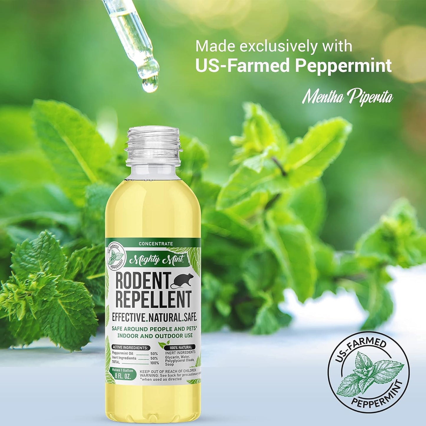 Mighty Mint Peppermint Oil Rodent Repellent Concentrate – Natural Indoor & Outdoor Control for Mice and Rats – Plant-Based, Extra-Strong Formula - 16 oz