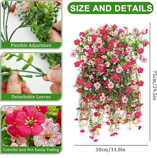 Artificial Flowers for Outdoors 6PCS,All Weather Fade Proof, UV Resistant Waterproof Realistic Faux Silk Mums Daisies Rose Red & Pink for Hanging Planters Porch Patio Balcony Deck Fence Garden Decor