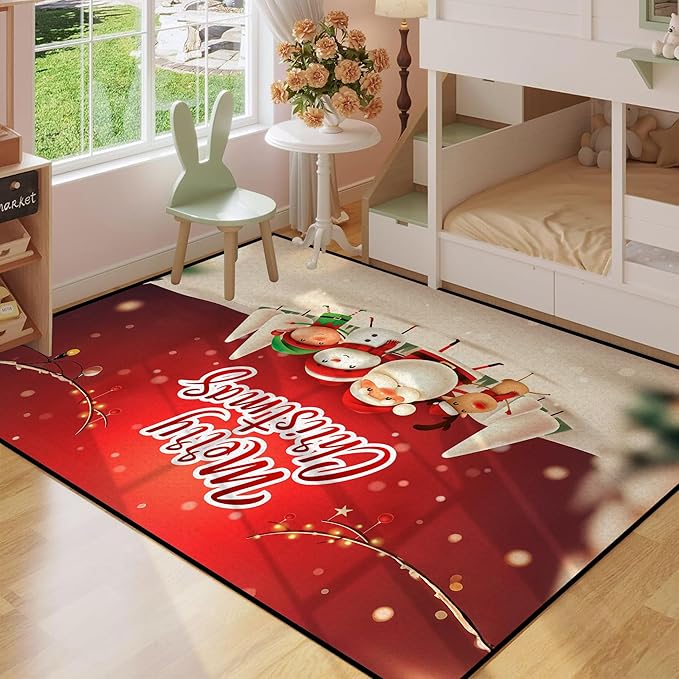 Christmas Rug Merry Xmas Door Mat Non-Slip Indoor Outdoor Front Door Doormat Living Room Bedroom Entrance Rug Happy Xmas Floor Decor Home Festive Decoration,71" X 47"