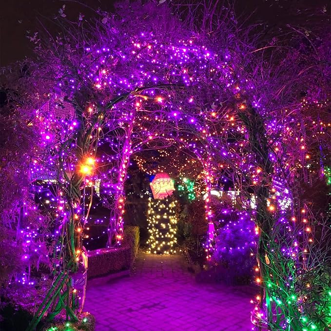 2-Pack 66FT 200 LED Extendable Halloween Lights,13 Modes Orange and Purple Halloween Decorations Outdoor Indoor Tree Lights Waterproof, Plug in String Lights with Timer and Memory for Bedroom Decor