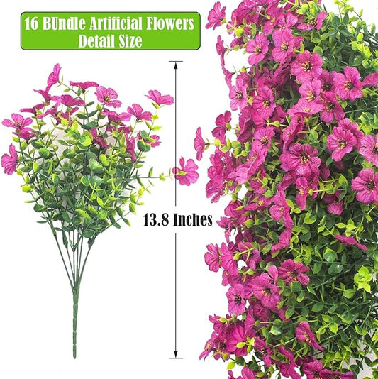 Artificial Fake Flowers for Outdoor Spring Decoration, 16 Bundles Faux Silk Colorful Daisy UV Resistant Realistic for Outside Porch Patio Home Yard Garden Planters Pots Window Box (Red Purple)