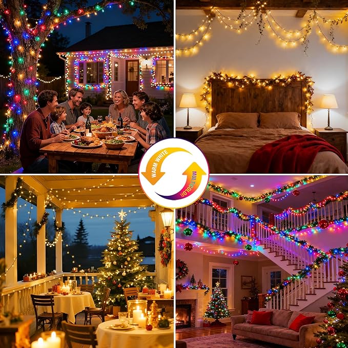 btfarm Color Changing Christmas Lights Outdoor, 115FT 300 LED Christmas Tree Lights Indoor with Remote, Timer Twinkle String Light Waterproof for Xmas Wedding Party Decor, Warm White & Multicolor