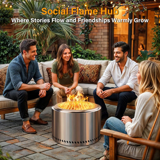 HGD 19.8" Smokeless Fire Pit Outdoor, Stainless Steel Wood Burning Firepit with Secondary Combustion, Backyard Patio Stove for Garden, BBQ & Bonfire