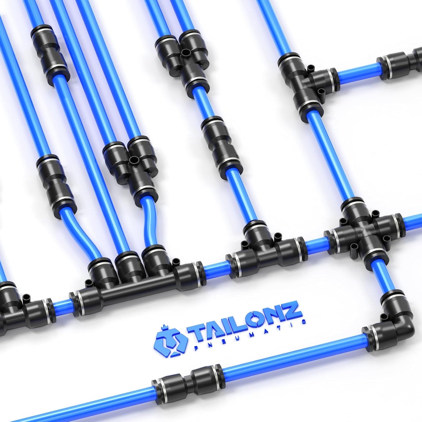 TAILONZ PNEUMATIC Black 1/4 Inch od Push to Connect Fittings Pneumatic Fittings Kit 10 Spliters+10 Elbows+10 tee+10 Straight (40 pcs)