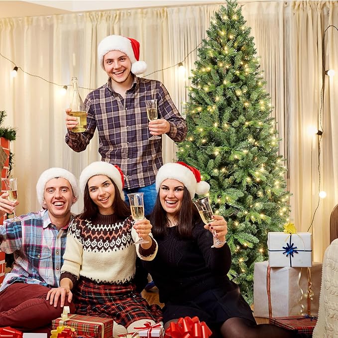 Prelit Artificial Christmas Tree 6ft,Green Spruce Christmas Tree Prelit with 300 Lights, 988 Branches Tips Easy to Assemble for Home Holiday Outdoor Decorations