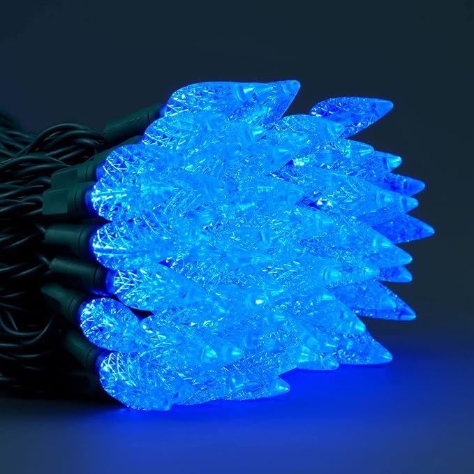 YULETIME Blue One-Piece C6 Strawberry Christmas Lights 140 Count 71 Feet, 2 Sets 70 LED 35.5 ft High Waterproof UL Certified String Light (Blue)