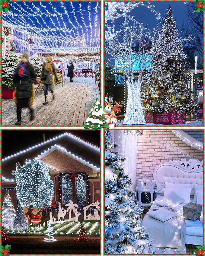 Total 710FT 1800 LED Christmas Lights, 2 Packs 900 LED Outdoor String Waterproof, Timer & Memory, 8 Modes Dimmable Plug in Fairy for Outside Tree Holiday Party Wedding Decor, Cool White