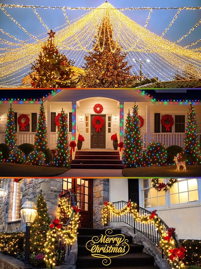 2 Pack Warm White to Multicolor Christmas Lights Indoor Outdoor, Super Bright 66FT 200 LED String Lights Waterproof, Twinkle Xmas Light with Timer for Bedroom Party Christmas Tree Decorations