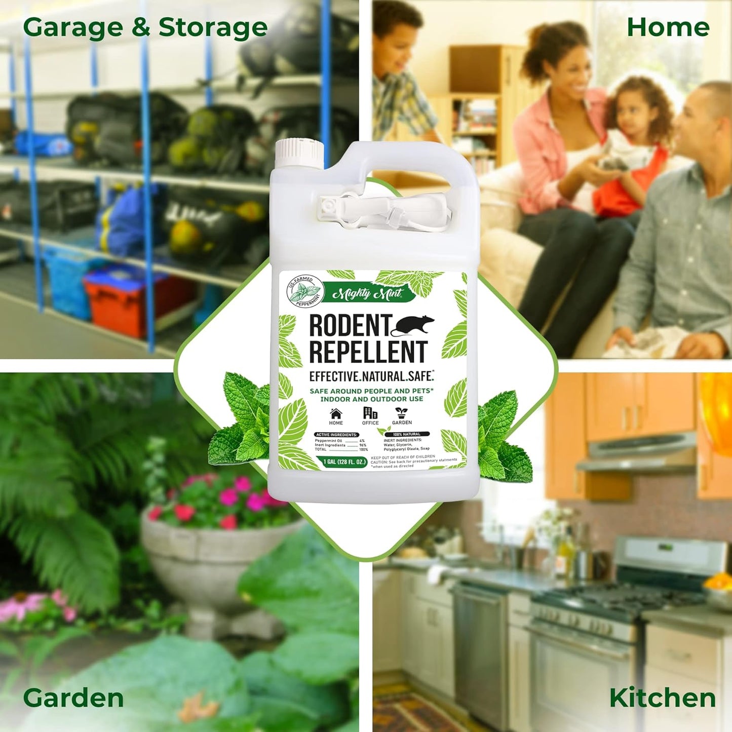 Mighty Mint Peppermint Oil Rodent Repellent Spray with Microfiber Cloth – Natural Indoor & Outdoor Control for Mice and Rats – Plant-Based, Extra-Strong Formula - 1 Gallon (128 oz)