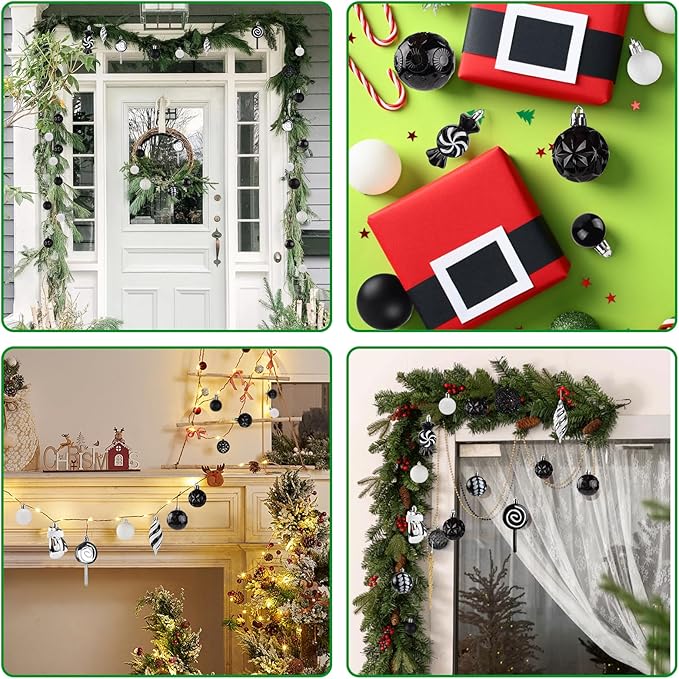 Shatterproof Christmas Ball Ornaments Set, 130 Pack Christmas Tree Decorations, Assorted Hanging Christmas Balls Bulk for Holiday Indoor Outdoor Xmas Party Decor (130 Black)