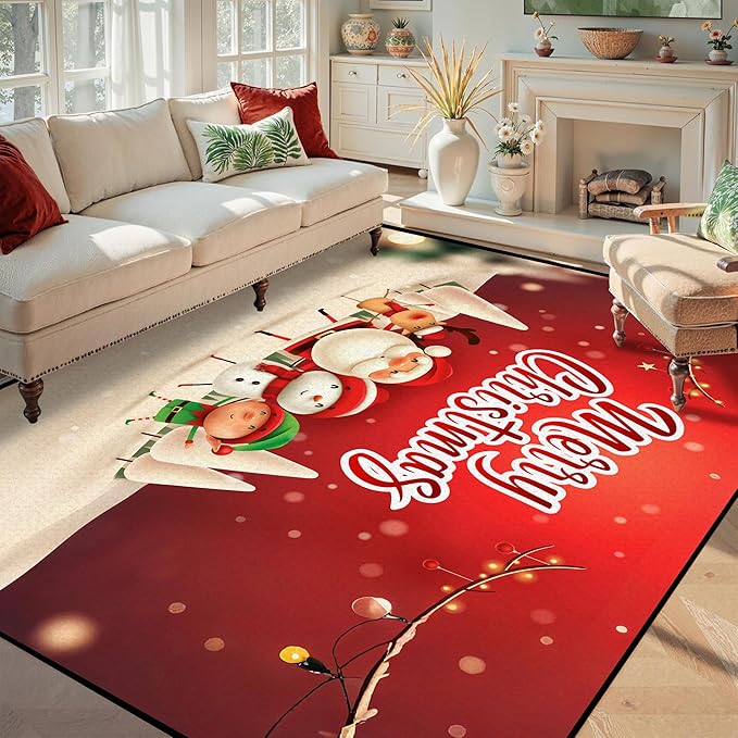 5' X 7' Christmas Rugs,Xmas Tree Snowflake Non-Slip Washable Rug Indoor Rugs Floor Mats Carpet for Living Room Bedroom Dining Room Home Decor