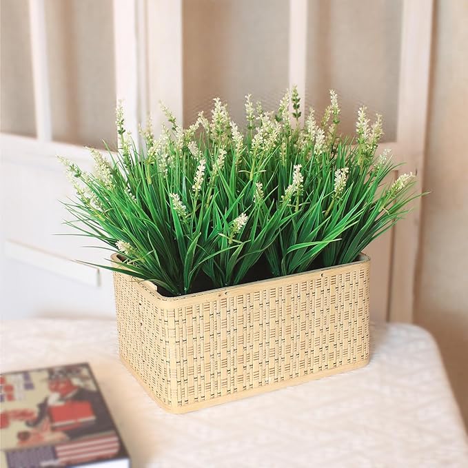 Outdoor Artificial Plants 12 Bundles White Wild Flowers Look Real Fake Flower for Outdoors Spring Summer for Outside Window Box Planter Garden Decor (12 Bundles White Monkey Grasses)