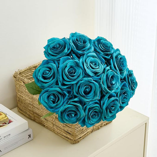 15pcs Fake Roses Artificial Silk Flowers Faux Rose Flower Long Stems Bouquet for Arrangement Wedding Centerpiece Party Home Kitchen Decor