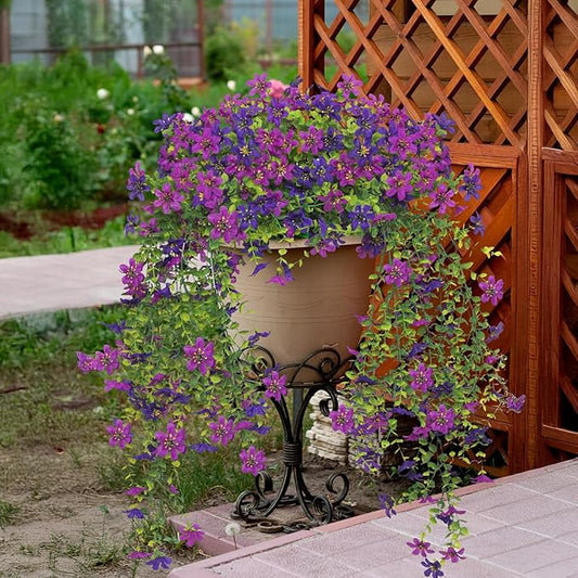 Purple Fake Mums Artificial Hanging Flowers Plants Fall Flowers for Outdoors Decor 2 PCS Faux Silk Daisy with Leaves Artificial Outdoor Flower for Planter Balcony Porch Patio Yard Decoration