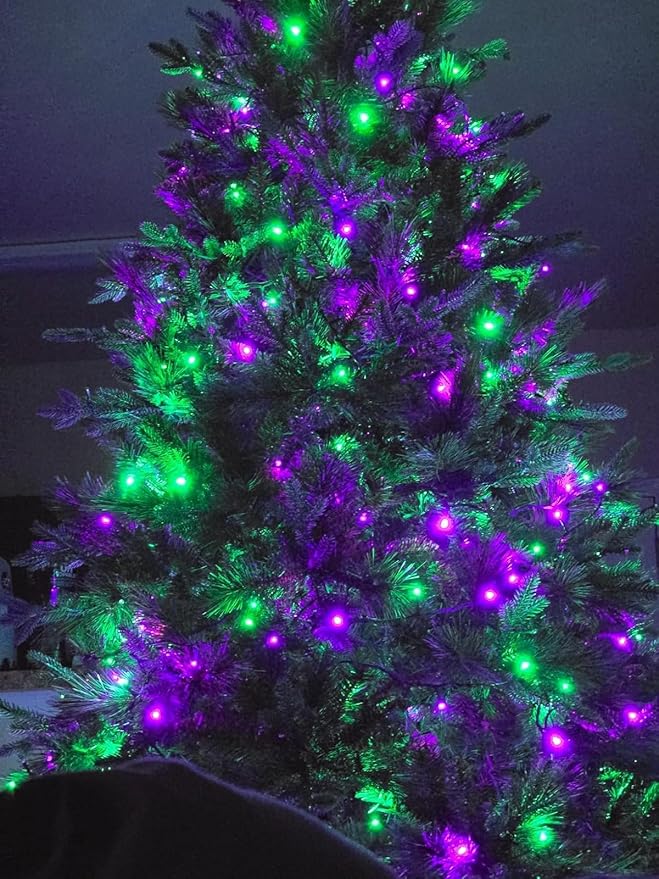 Connectable Purple and Green Halloween Lights, 2Pack 164ft 400LED 13 Modes String Lights Plug in, Twinkle Light with Timer Indoor/Outdoor for Tree Halloween Decorations Party