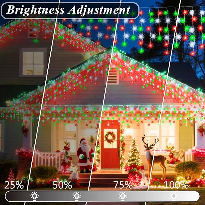 Pooqla Color Changing Icicle Lights with Remote, 35 Colors Christmas Icicle Lights, 360 LED 58.2FT RGB Waterproof Hanging String Lights for Roof Window Home Party Thanksgiving Christmas Outdoor Decor