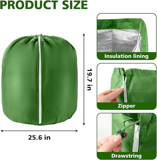2 Pcs Large Plant Pot Covers for Winter Potted Plant Freeze Protection Cover Frost Jacket with Zipper Drawstring to Keep Outdoor Plants Flowers Shrubs Trees Warm (25.6" D x 19.7" H - Green)