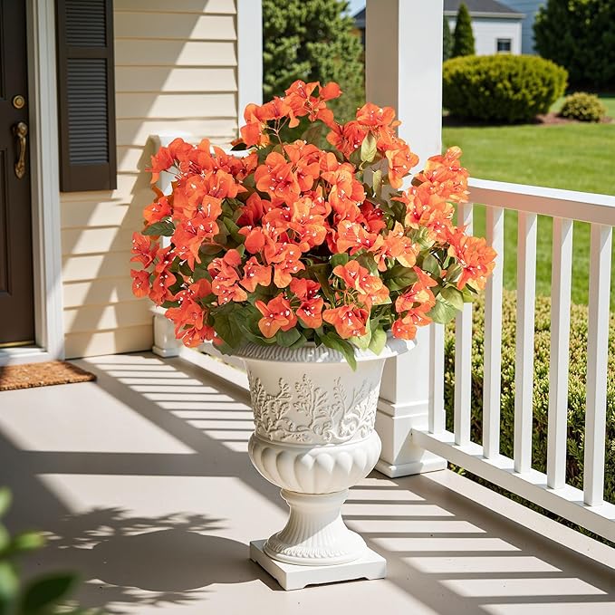 Bougainvillea Artificial Flowers Bougainvillea Outdoor Artificial Plants Faux Flowers with Stems Silk Flowers for Wedding Porch Living Garden Decor(4PCS,Orange)