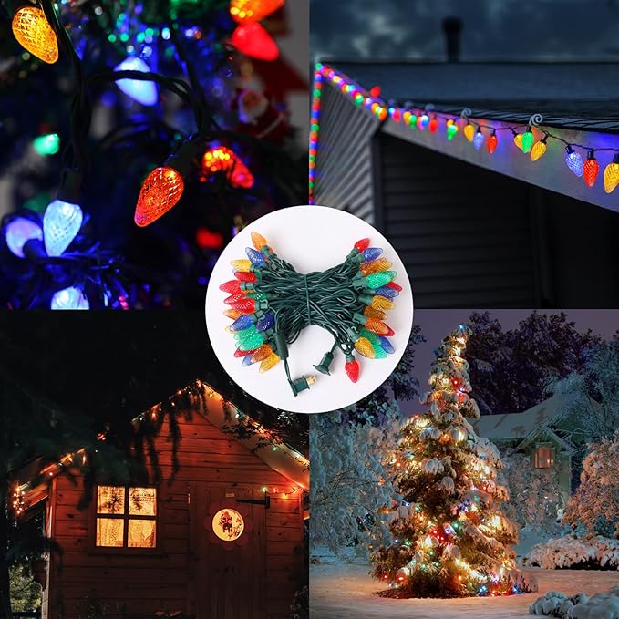 C7 LED Christmas String Lights, 25.16FT 50 LED Connectable Outdoor & Indoor Decorative Light Strand, Multicolor Xmas Holiday Lights for House, Christmas Tree, Patio, Party Decoration