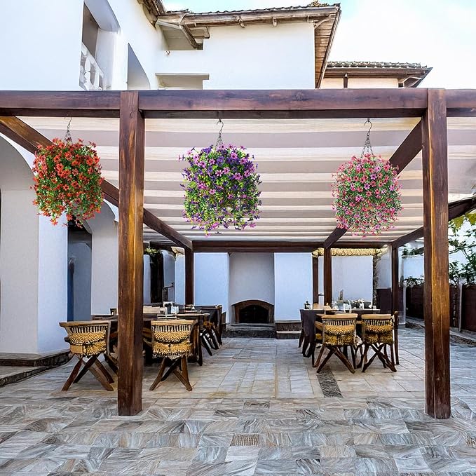 Artificial Hanging Flowers Plants for Outdoor Spring Decoration, 2 PCS Fake Silk Daisy Flower Planter UV Resistant Look Real for Outside Patio Porch Home Summer Decor (Double Purple)