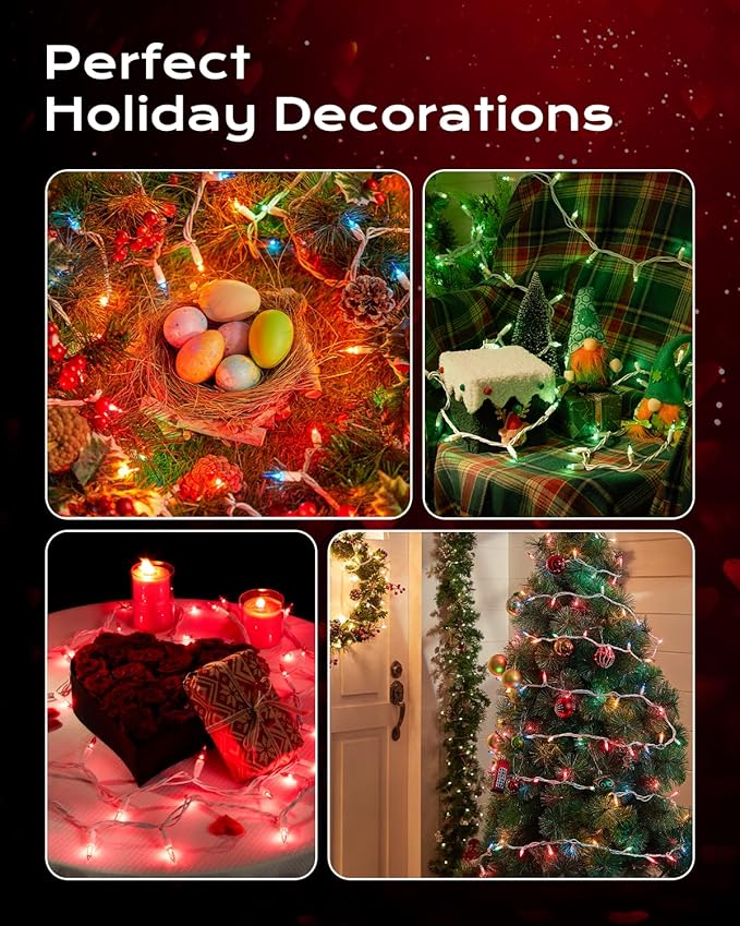 Brightown Red Mini String Lights, 100-Count 26.5ft Incandescent Bulb Valentine's Day Fairy Lights for Indoor Holiday Decoration, Christmas Tree Garland Wedding Party Multi-Use, White Wire